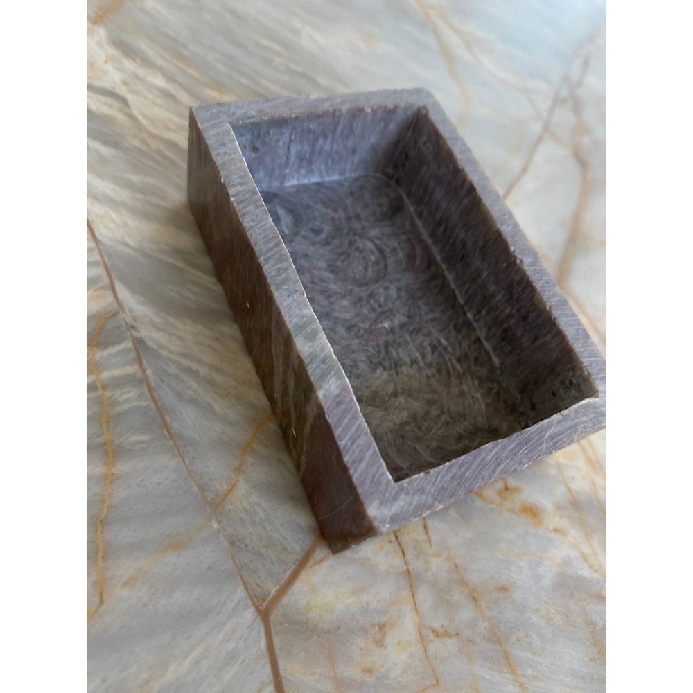 Vintage Hand Carved Stone Trinket Box Made in India Mauve Green Marble 3x2 Small